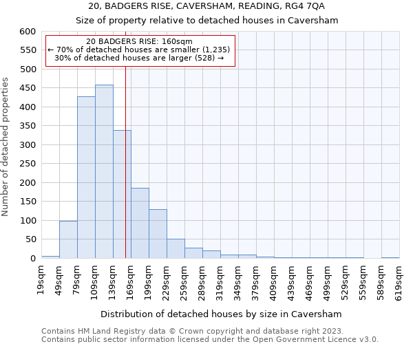 20, BADGERS RISE, CAVERSHAM, READING, RG4 7QA: Size of property relative to detached houses in Caversham
