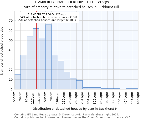 1, AMBERLEY ROAD, BUCKHURST HILL, IG9 5QW: Size of property relative to detached houses in Buckhurst Hill