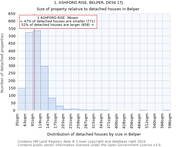 1, ASHFORD RISE, BELPER, DE56 1TJ: Size of property relative to detached houses in Belper
