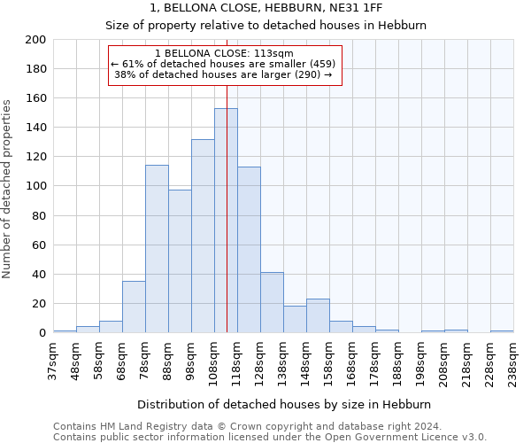 1, BELLONA CLOSE, HEBBURN, NE31 1FF: Size of property relative to detached houses in Hebburn
