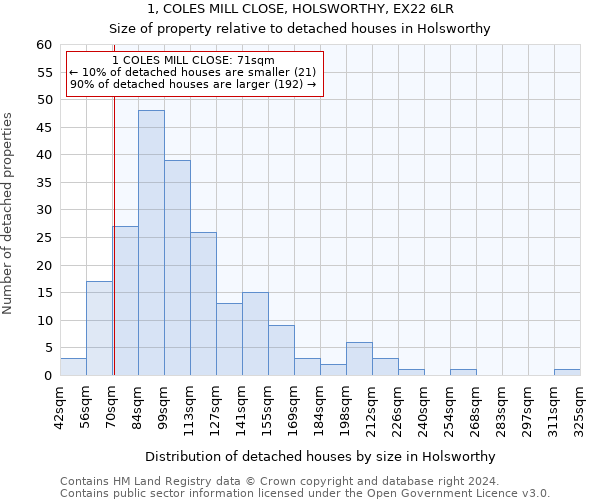 1, COLES MILL CLOSE, HOLSWORTHY, EX22 6LR: Size of property relative to detached houses in Holsworthy