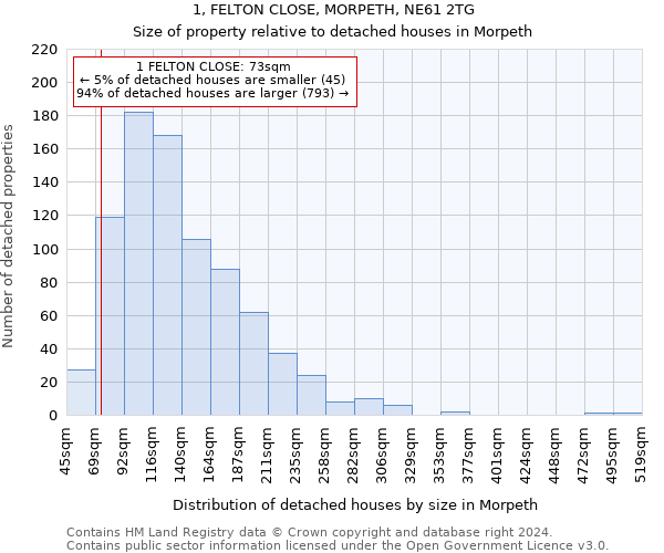 1, FELTON CLOSE, MORPETH, NE61 2TG: Size of property relative to detached houses in Morpeth