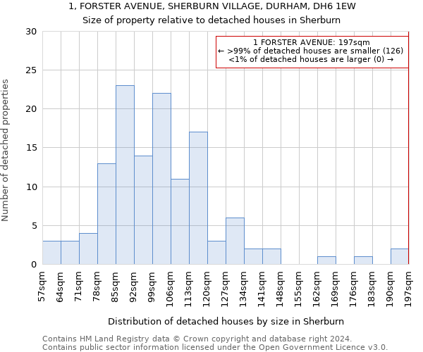 1, FORSTER AVENUE, SHERBURN VILLAGE, DURHAM, DH6 1EW: Size of property relative to detached houses in Sherburn