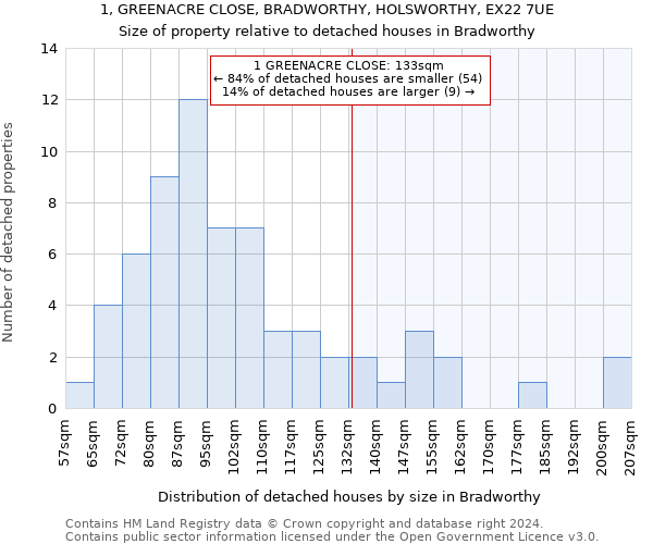 1, GREENACRE CLOSE, BRADWORTHY, HOLSWORTHY, EX22 7UE: Size of property relative to detached houses in Bradworthy