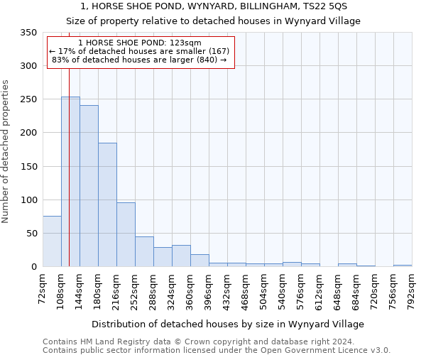 1, HORSE SHOE POND, WYNYARD, BILLINGHAM, TS22 5QS: Size of property relative to detached houses in Wynyard Village