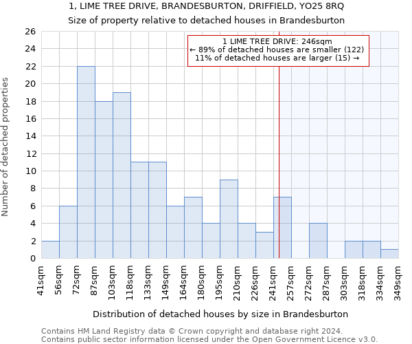 1, LIME TREE DRIVE, BRANDESBURTON, DRIFFIELD, YO25 8RQ: Size of property relative to detached houses in Brandesburton