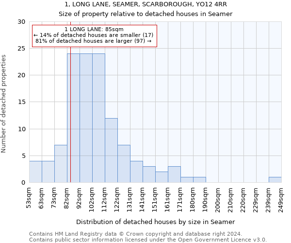 1, LONG LANE, SEAMER, SCARBOROUGH, YO12 4RR: Size of property relative to detached houses in Seamer
