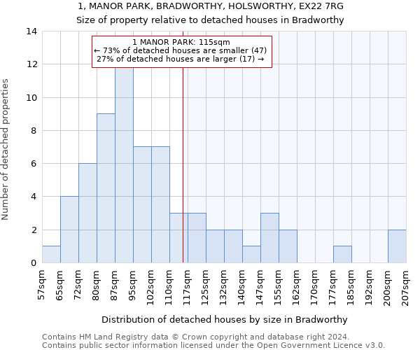 1, MANOR PARK, BRADWORTHY, HOLSWORTHY, EX22 7RG: Size of property relative to detached houses in Bradworthy