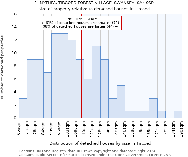 1, NYTHFA, TIRCOED FOREST VILLAGE, SWANSEA, SA4 9SP: Size of property relative to detached houses in Tircoed