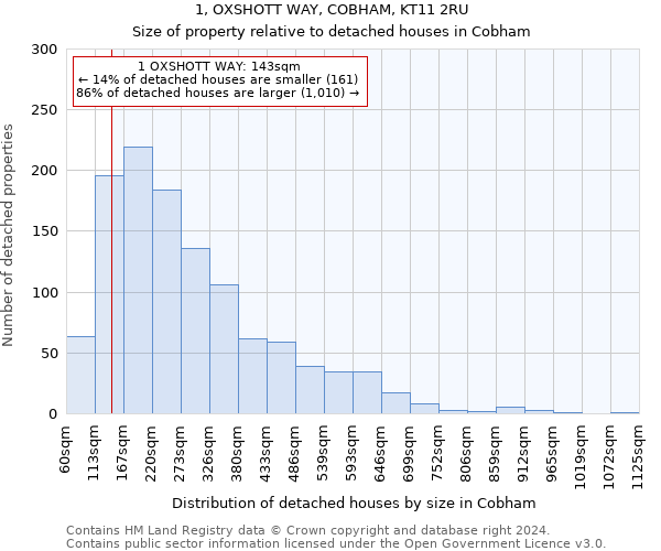1, OXSHOTT WAY, COBHAM, KT11 2RU: Size of property relative to detached houses in Cobham
