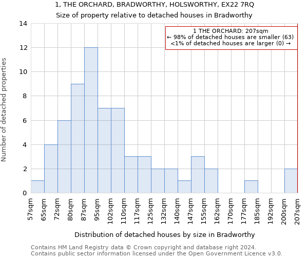 1, THE ORCHARD, BRADWORTHY, HOLSWORTHY, EX22 7RQ: Size of property relative to detached houses in Bradworthy