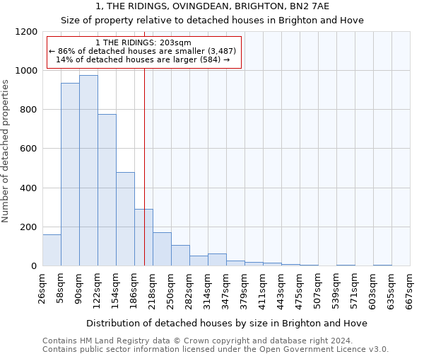 1, THE RIDINGS, OVINGDEAN, BRIGHTON, BN2 7AE: Size of property relative to detached houses in Brighton and Hove
