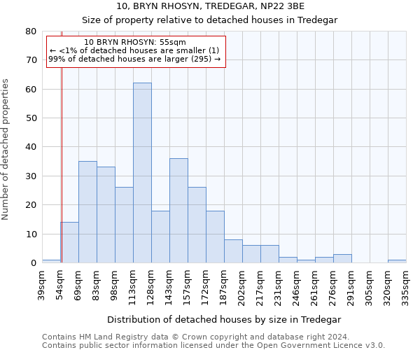 10, BRYN RHOSYN, TREDEGAR, NP22 3BE: Size of property relative to detached houses in Tredegar