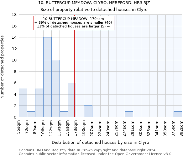 10, BUTTERCUP MEADOW, CLYRO, HEREFORD, HR3 5JZ: Size of property relative to detached houses in Clyro