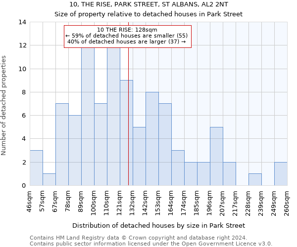 10, THE RISE, PARK STREET, ST ALBANS, AL2 2NT: Size of property relative to detached houses in Park Street