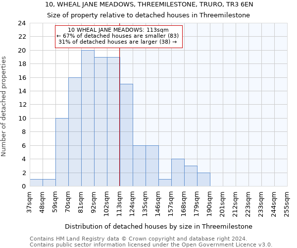 10, WHEAL JANE MEADOWS, THREEMILESTONE, TRURO, TR3 6EN: Size of property relative to detached houses in Threemilestone