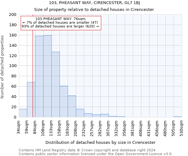 103, PHEASANT WAY, CIRENCESTER, GL7 1BJ: Size of property relative to detached houses in Cirencester