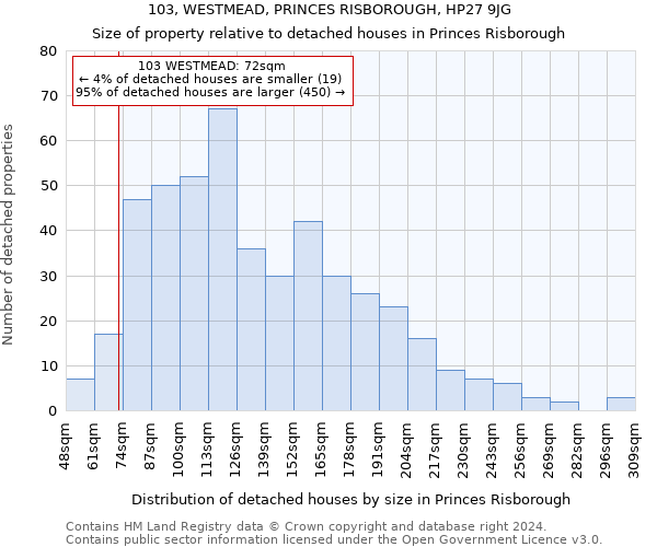103, WESTMEAD, PRINCES RISBOROUGH, HP27 9JG: Size of property relative to detached houses in Princes Risborough