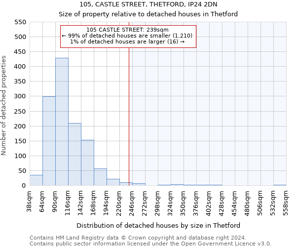105, CASTLE STREET, THETFORD, IP24 2DN: Size of property relative to detached houses in Thetford