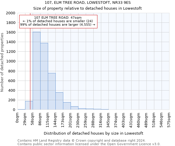 107, ELM TREE ROAD, LOWESTOFT, NR33 9ES: Size of property relative to detached houses in Lowestoft