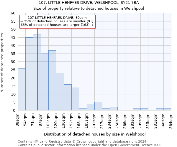 107, LITTLE HENFAES DRIVE, WELSHPOOL, SY21 7BA: Size of property relative to detached houses in Welshpool