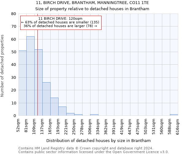11, BIRCH DRIVE, BRANTHAM, MANNINGTREE, CO11 1TE: Size of property relative to detached houses in Brantham
