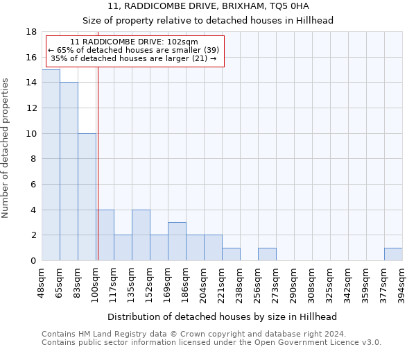 11, RADDICOMBE DRIVE, BRIXHAM, TQ5 0HA: Size of property relative to detached houses in Hillhead