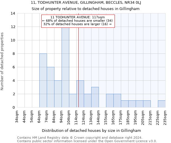 11, TODHUNTER AVENUE, GILLINGHAM, BECCLES, NR34 0LJ: Size of property relative to detached houses in Gillingham