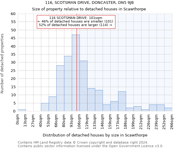 116, SCOTSMAN DRIVE, DONCASTER, DN5 9JB: Size of property relative to detached houses in Scawthorpe