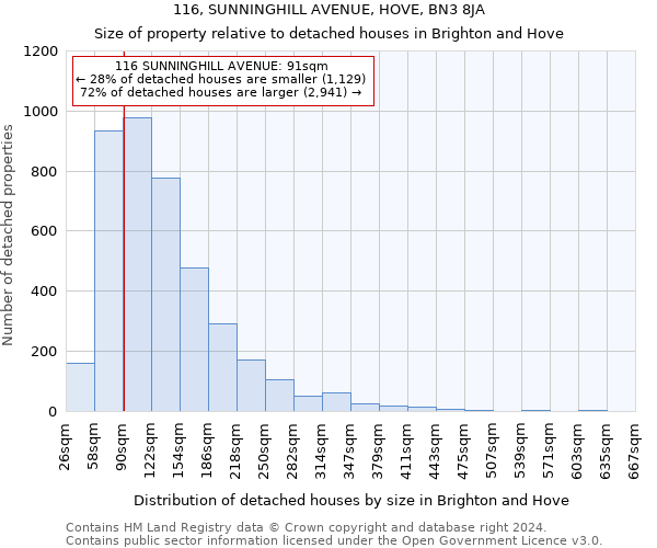 116, SUNNINGHILL AVENUE, HOVE, BN3 8JA: Size of property relative to detached houses in Brighton and Hove