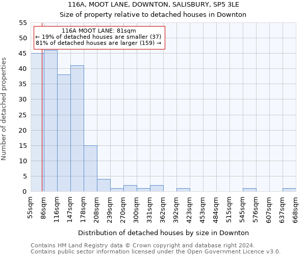 116A, MOOT LANE, DOWNTON, SALISBURY, SP5 3LE: Size of property relative to detached houses in Downton