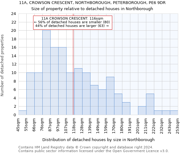 11A, CROWSON CRESCENT, NORTHBOROUGH, PETERBOROUGH, PE6 9DR: Size of property relative to detached houses in Northborough