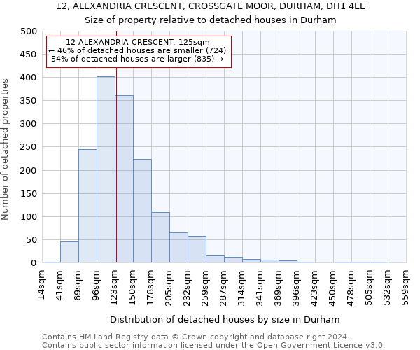 12, ALEXANDRIA CRESCENT, CROSSGATE MOOR, DURHAM, DH1 4EE: Size of property relative to detached houses in Durham