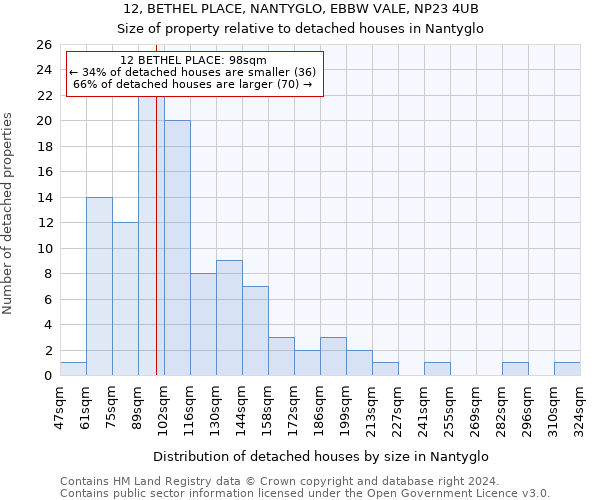 12, BETHEL PLACE, NANTYGLO, EBBW VALE, NP23 4UB: Size of property relative to detached houses in Nantyglo