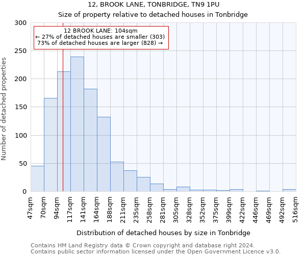 12, BROOK LANE, TONBRIDGE, TN9 1PU: Size of property relative to detached houses in Tonbridge