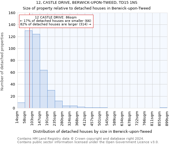 12, CASTLE DRIVE, BERWICK-UPON-TWEED, TD15 1NS: Size of property relative to detached houses in Berwick-upon-Tweed
