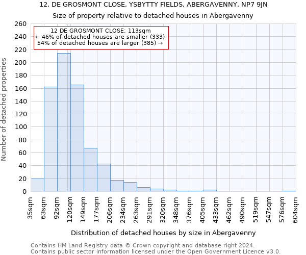 12, DE GROSMONT CLOSE, YSBYTTY FIELDS, ABERGAVENNY, NP7 9JN: Size of property relative to detached houses in Abergavenny