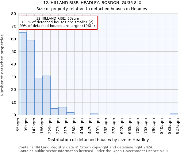 12, HILLAND RISE, HEADLEY, BORDON, GU35 8LX: Size of property relative to detached houses in Headley