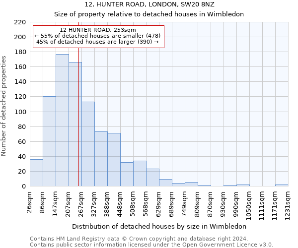 12, HUNTER ROAD, LONDON, SW20 8NZ: Size of property relative to detached houses in Wimbledon