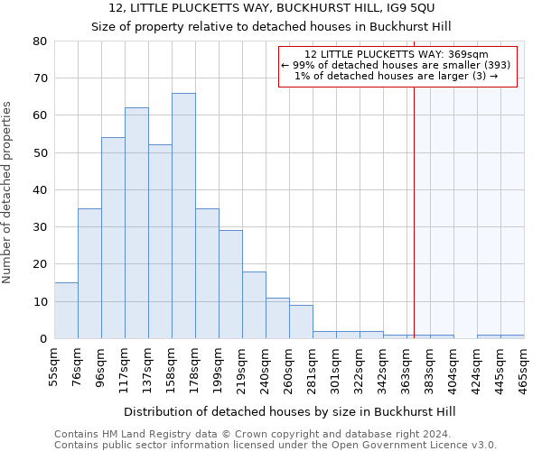 12, LITTLE PLUCKETTS WAY, BUCKHURST HILL, IG9 5QU: Size of property relative to detached houses in Buckhurst Hill