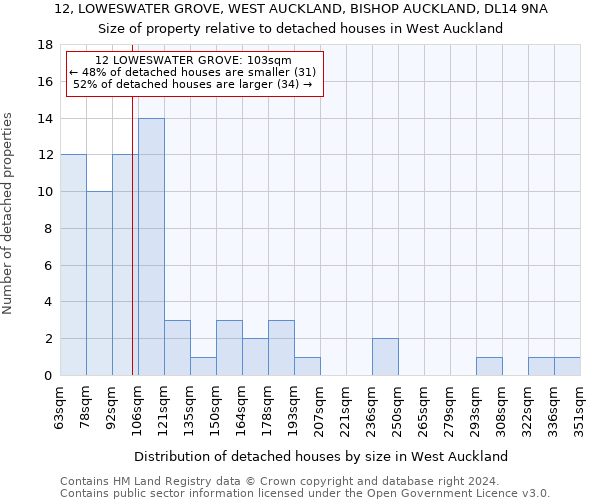 12, LOWESWATER GROVE, WEST AUCKLAND, BISHOP AUCKLAND, DL14 9NA: Size of property relative to detached houses in West Auckland