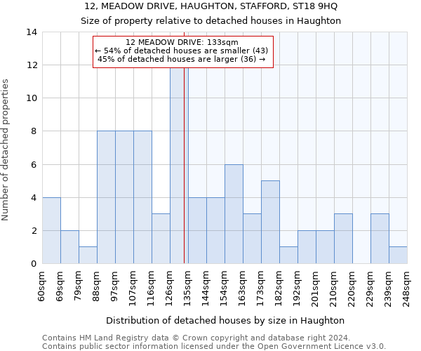12, MEADOW DRIVE, HAUGHTON, STAFFORD, ST18 9HQ: Size of property relative to detached houses in Haughton