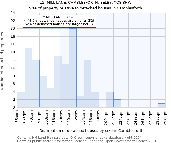 12, MILL LANE, CAMBLESFORTH, SELBY, YO8 8HW: Size of property relative to detached houses in Camblesforth