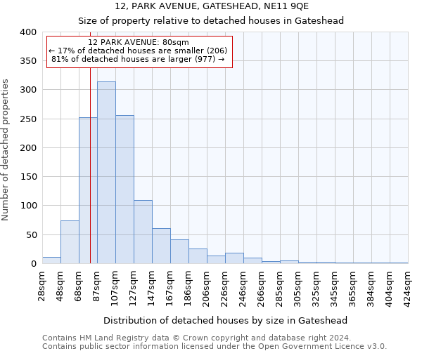 12, PARK AVENUE, GATESHEAD, NE11 9QE: Size of property relative to detached houses in Gateshead