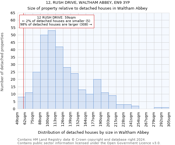 12, RUSH DRIVE, WALTHAM ABBEY, EN9 3YP: Size of property relative to detached houses in Waltham Abbey
