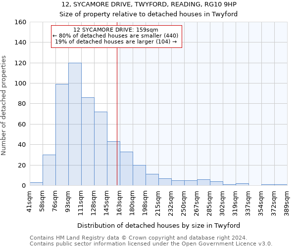 12, SYCAMORE DRIVE, TWYFORD, READING, RG10 9HP: Size of property relative to detached houses in Twyford