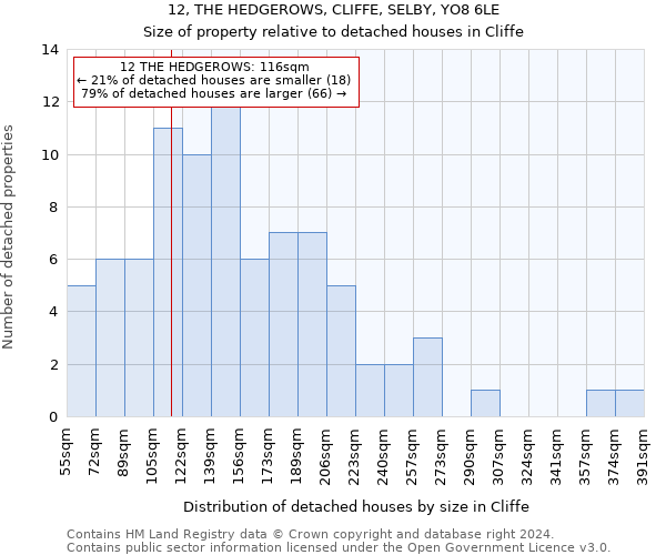 12, THE HEDGEROWS, CLIFFE, SELBY, YO8 6LE: Size of property relative to detached houses in Cliffe