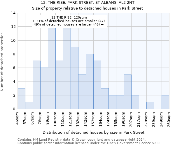 12, THE RISE, PARK STREET, ST ALBANS, AL2 2NT: Size of property relative to detached houses in Park Street
