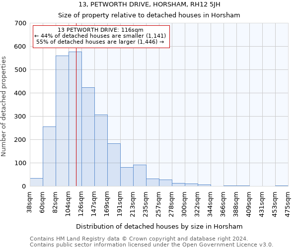 13, PETWORTH DRIVE, HORSHAM, RH12 5JH: Size of property relative to detached houses in Horsham