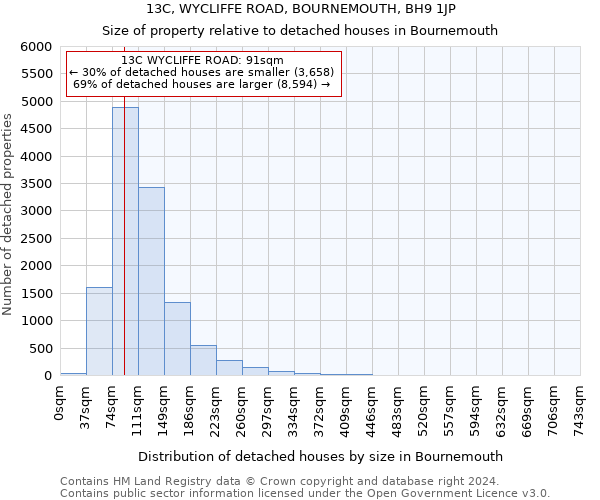13C, WYCLIFFE ROAD, BOURNEMOUTH, BH9 1JP: Size of property relative to detached houses in Bournemouth